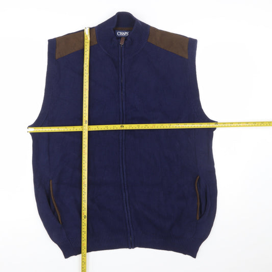 Chaps Men's Blue Cotton Full Zip Sleeveless Knit Vest XL