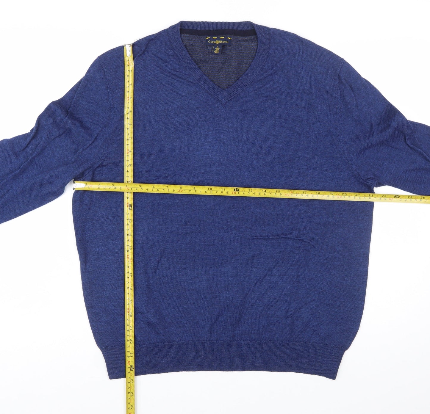 Club Room Men's Blue Wool Blend V-Neck Pullover Jumper L