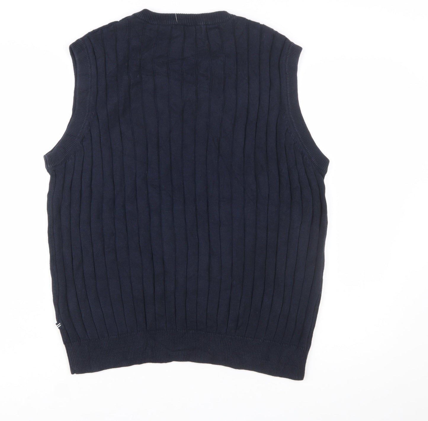 Nautica Men's Blue Cotton Cable-Knit V-Neck Sleeveless Jumper Vest M