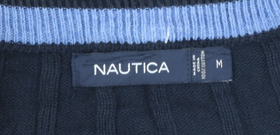 Nautica Men's Blue Cotton Cable-Knit V-Neck Sleeveless Jumper Vest M