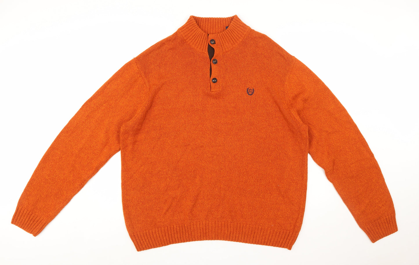 Chaps Men's Orange XL Henley Cotton Jumper with Elbow Patches