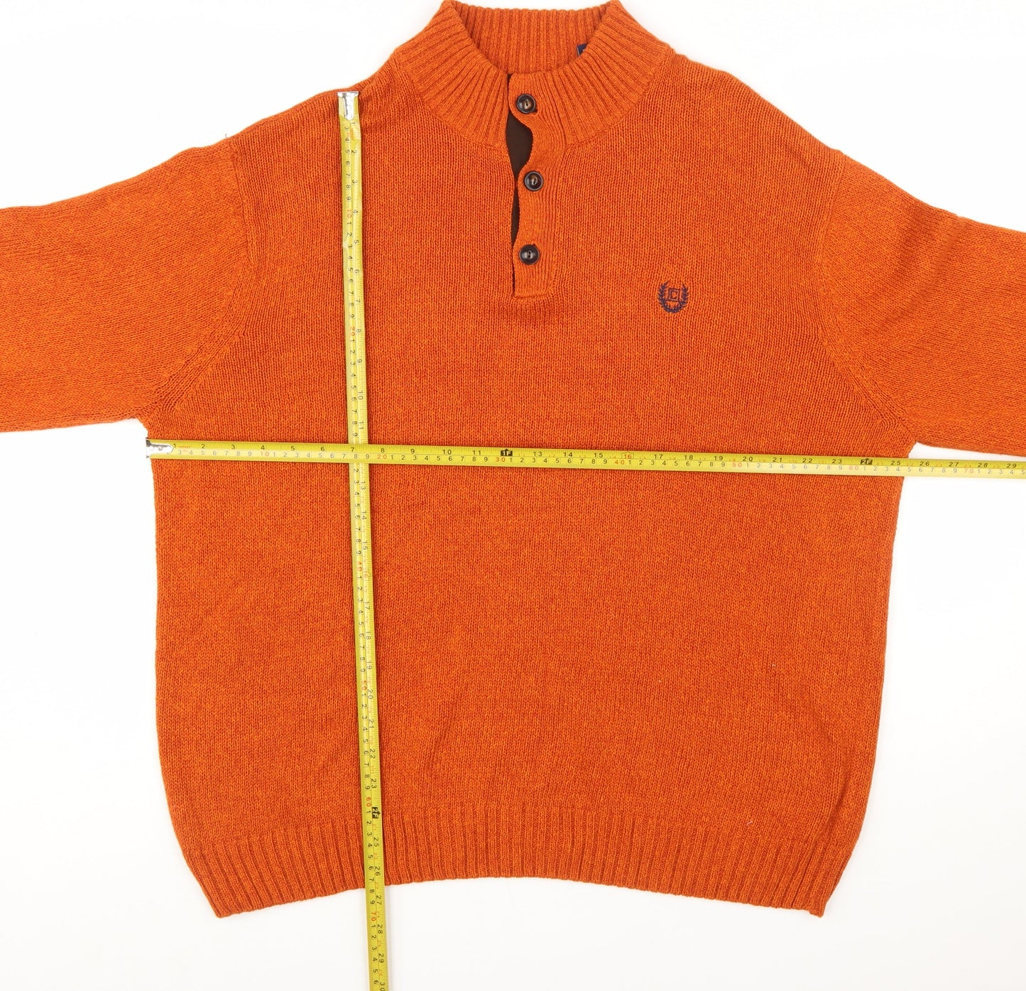 Chaps Men's Orange XL Henley Cotton Jumper with Elbow Patches