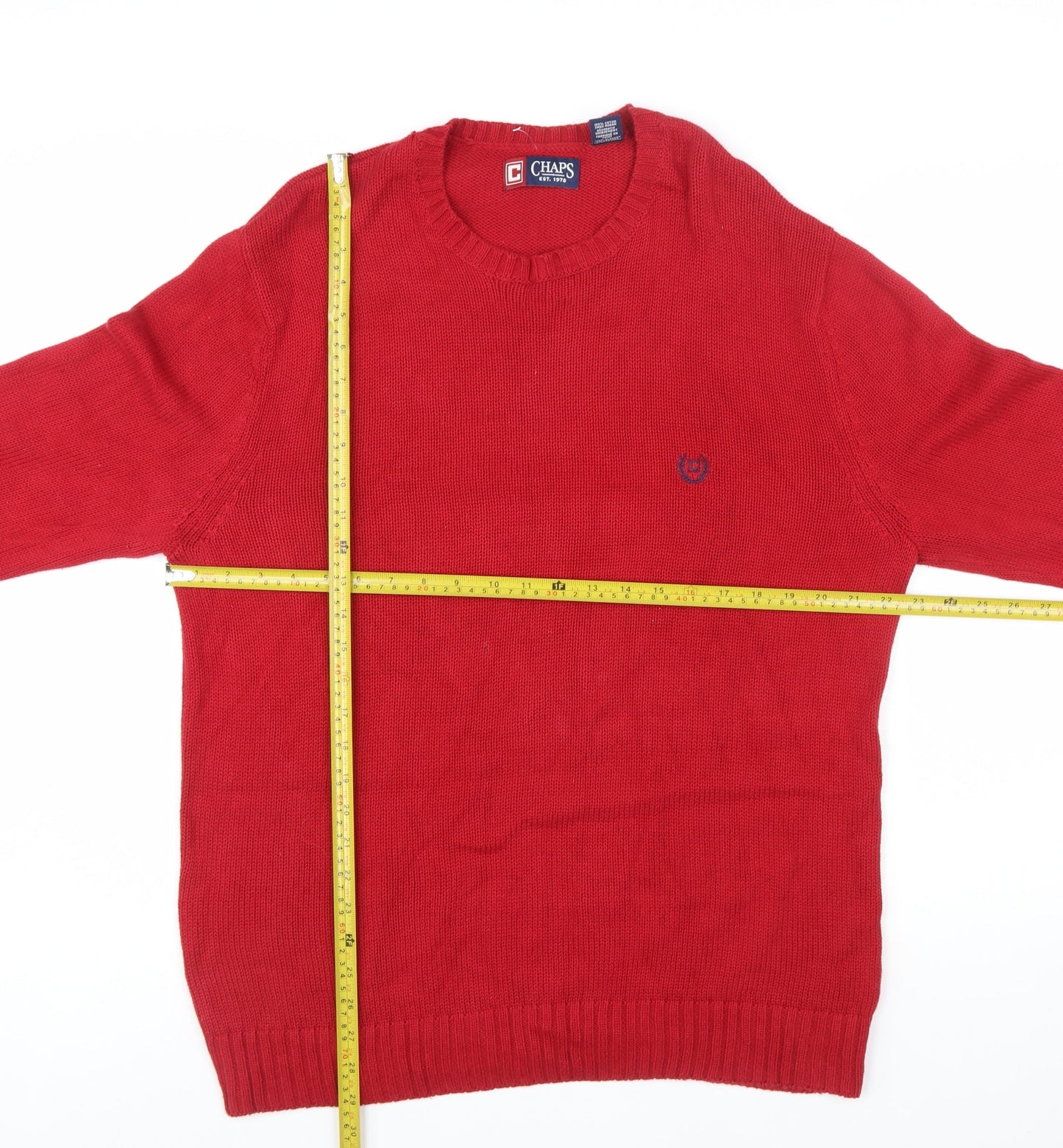 Chaps Men's Red Cotton Crew Neck Pullover Jumper L