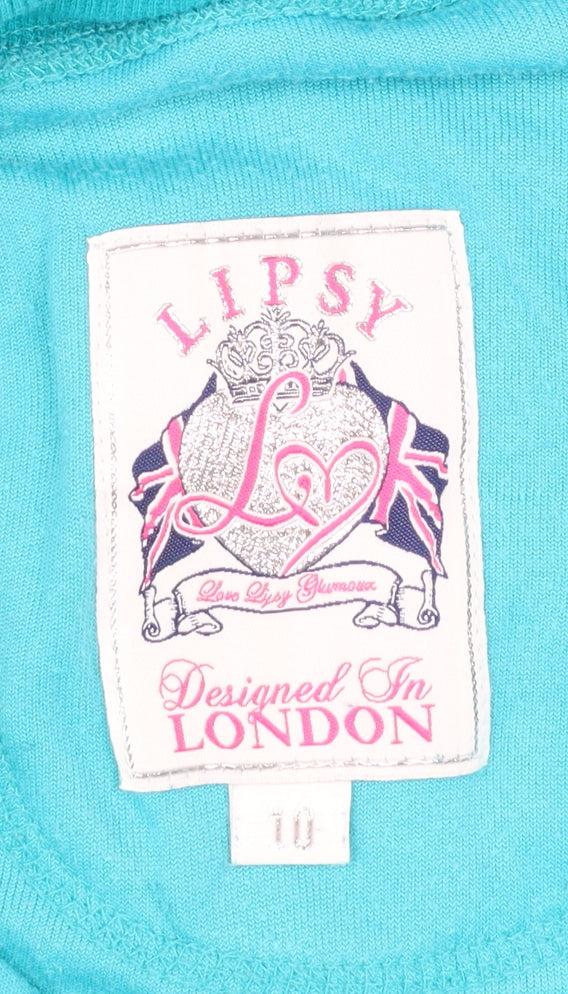 Lipsy Women Blue Velour Sweatpants Size 10 with Bow Detail