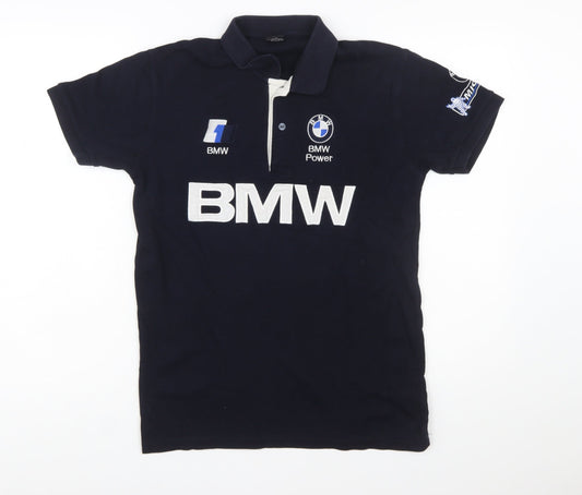 BMW Men's Blue Cotton Polo Shirt M Short Sleeve Racing Logo