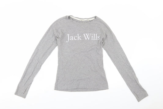 Jack Wills Women's Grey Long Sleeve Cotton T-Shirt UK 6