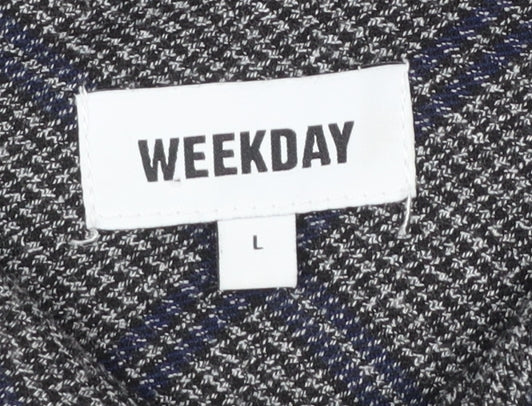 Weekday Men's Grey Checked Long Sleeve Button-Up Shirt Size L