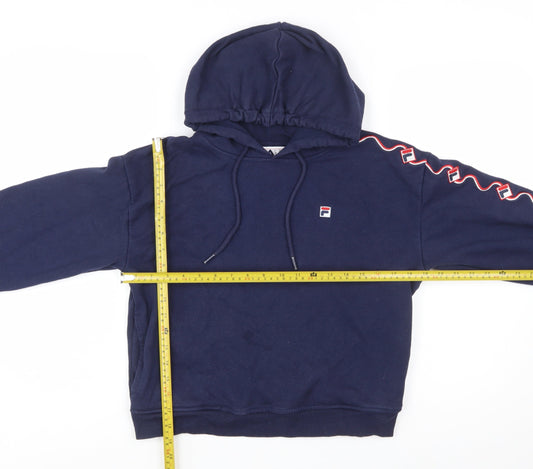 FILA Womens Navy Blue XS Pullover Hoodie Sweatshirt Logo Tape Sleeve