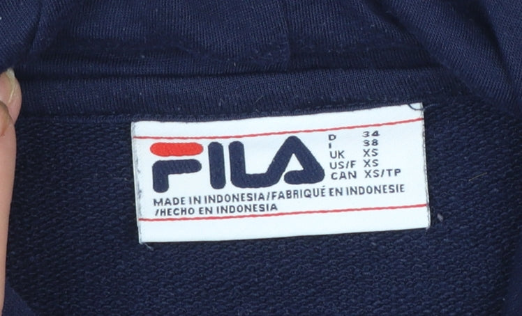 FILA Womens Navy Blue XS Pullover Hoodie Sweatshirt Logo Tape Sleeve