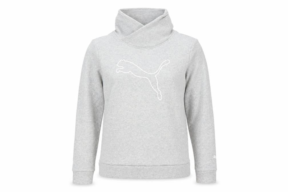 Puma Women Grey Medium Pullover Sweatshirt with Logo