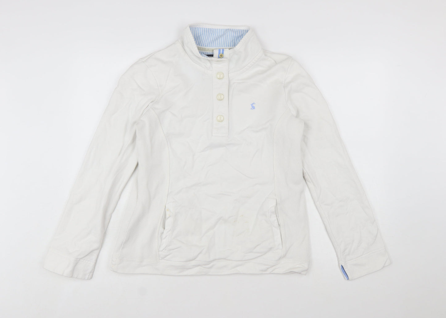 Joules Womens White Henley Sweatshirt UK 12 Long Sleeve Cotton