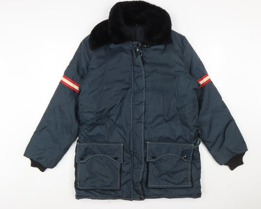 Stearns Ladies Blue Medium Nylon Fur Collar Winter Coat Jacket