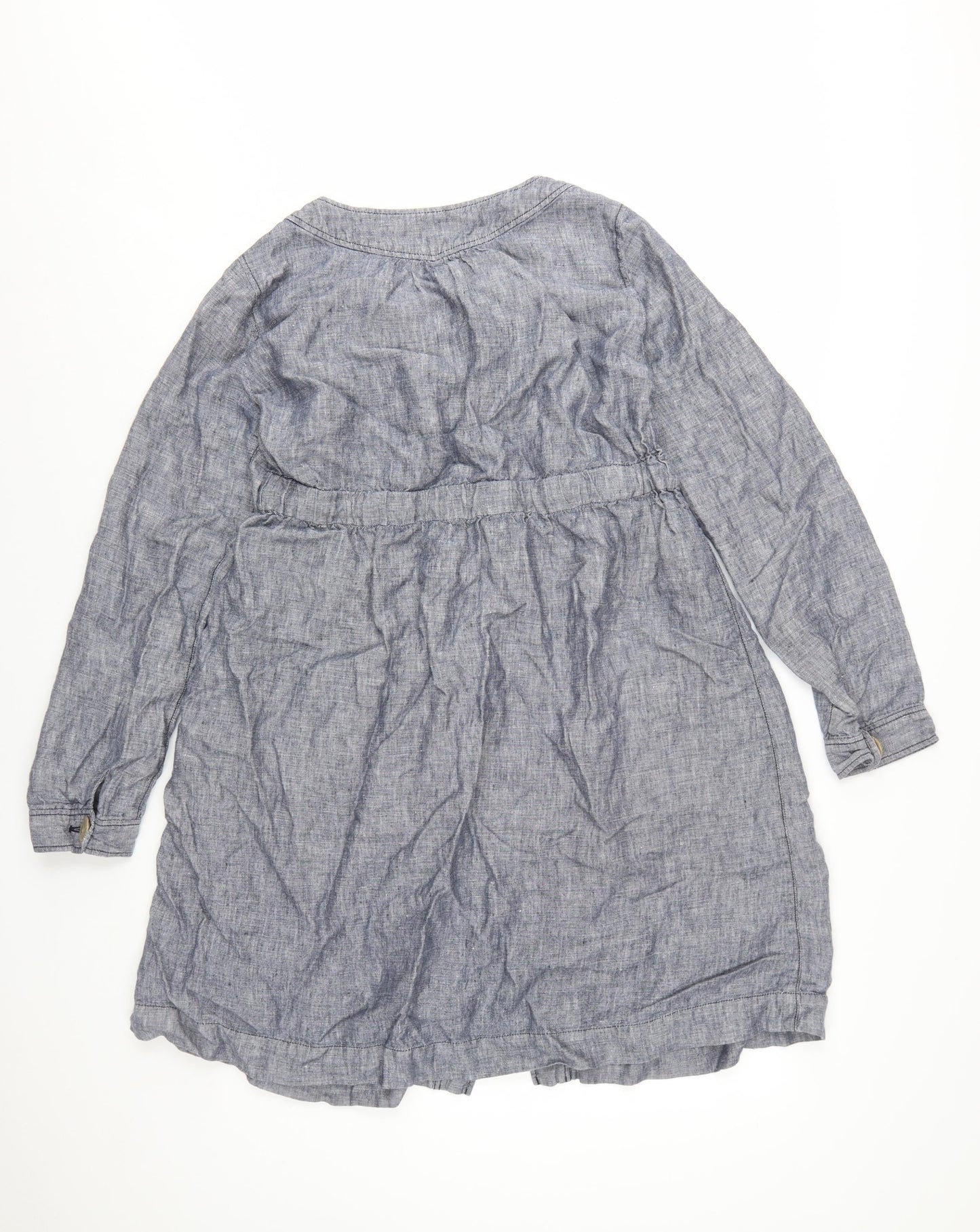 Monsoon Women Blue Linen Shirt Dress Size 12 Long Sleeve Casual