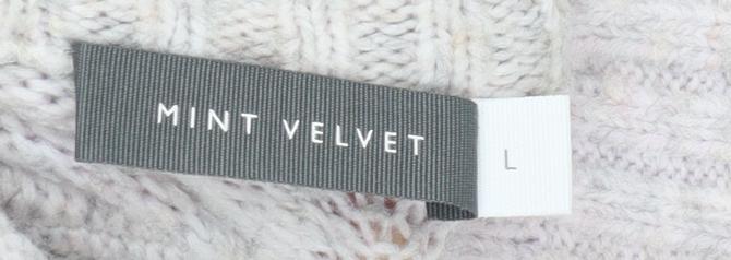 Mint Velvet Women Ivory Beaded Mock Neck Chunky Knit Jumper L