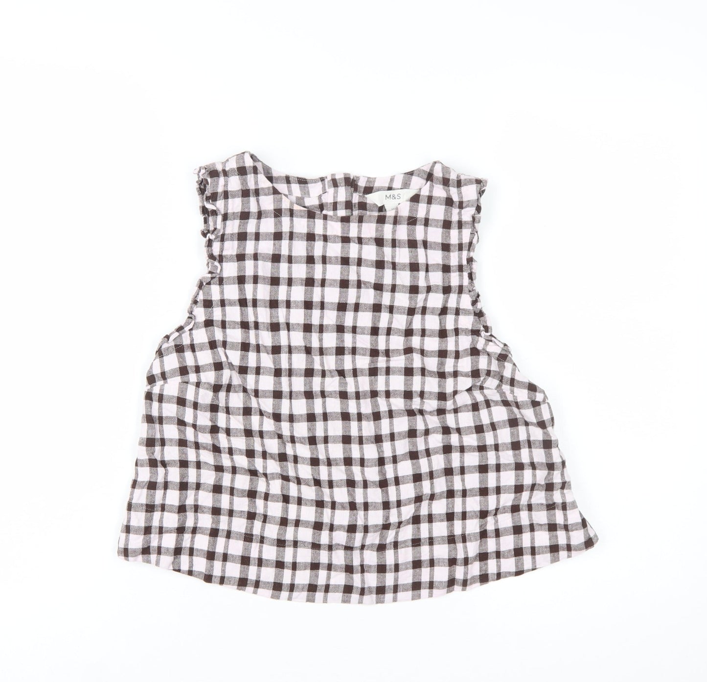 Marks and Spencer Women’s Brown Checked Linen Blend Sleeveless Blouse Size 12