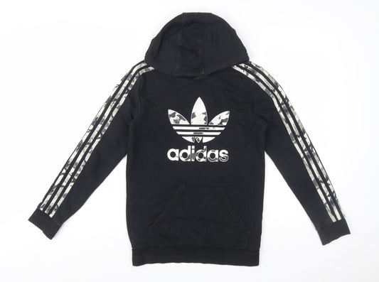 Adidas Boys Black Hoodie 12-13 Years Pullover Graphic Logo Hooded Sweatshirt