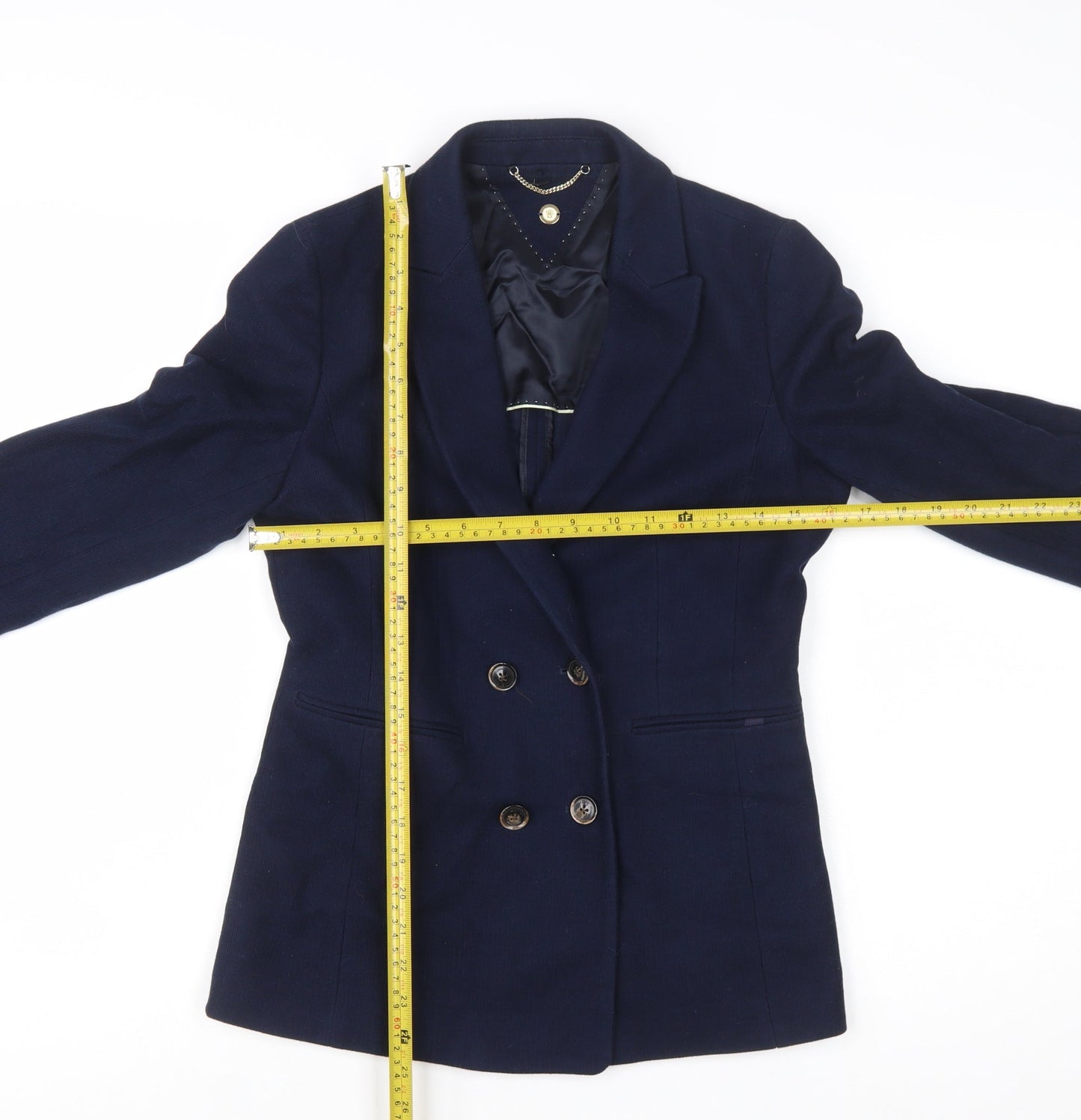 Massimo Dutti Women's Blue Double-Breasted Blazer UK 8 Viscose Blend
