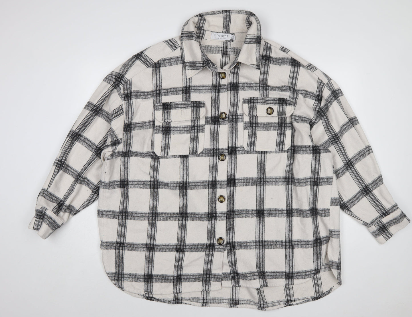 In The Style Womens White Check Flannel Button-Up Shirt Size 18
