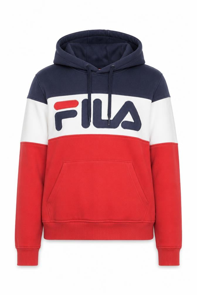 Fila Women Navy Red White Pullover Hoodie Size S Colourblock