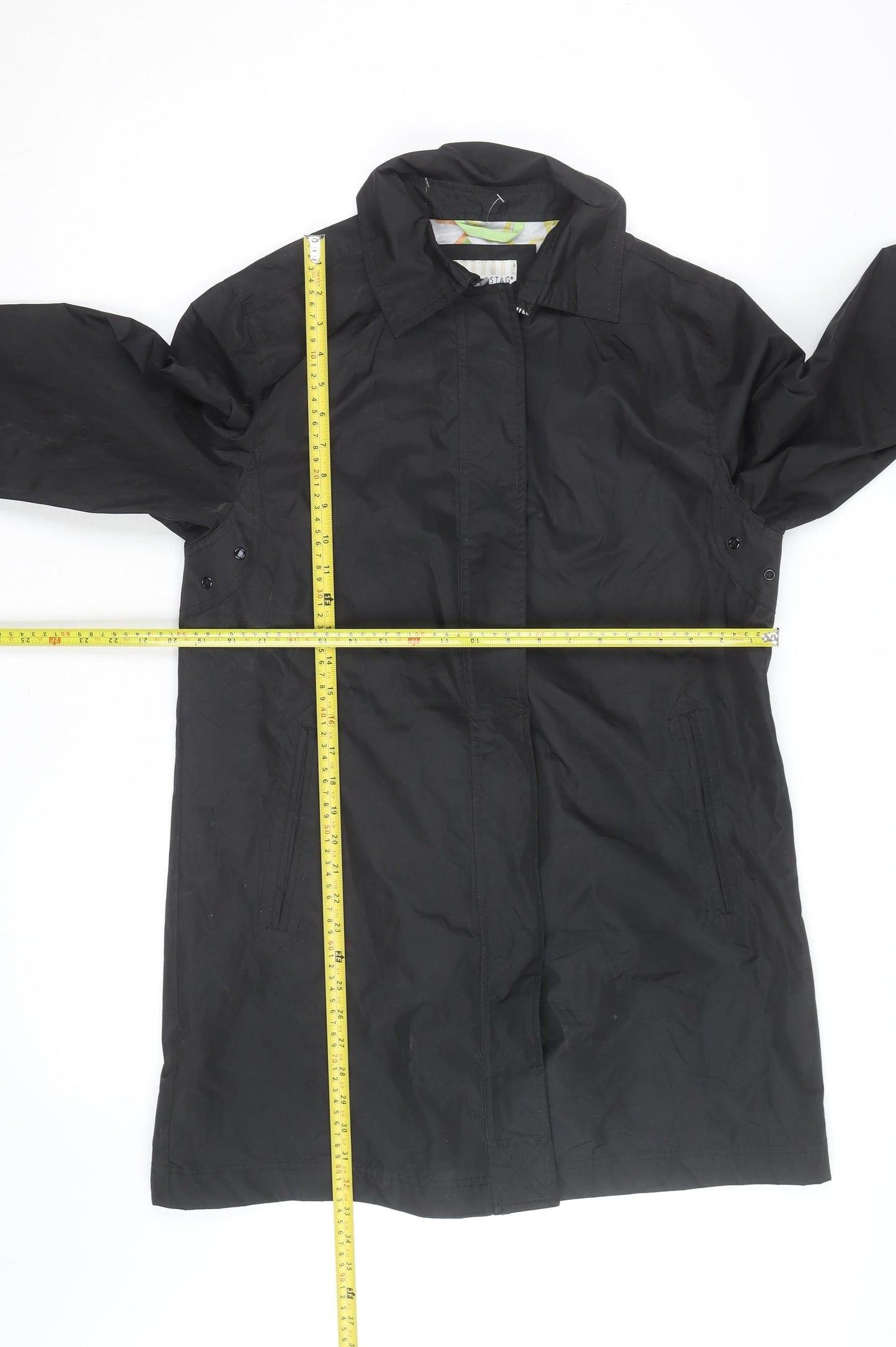 White Stag Women’s Black Long Rain Coat L Full Zip Water Resistant
