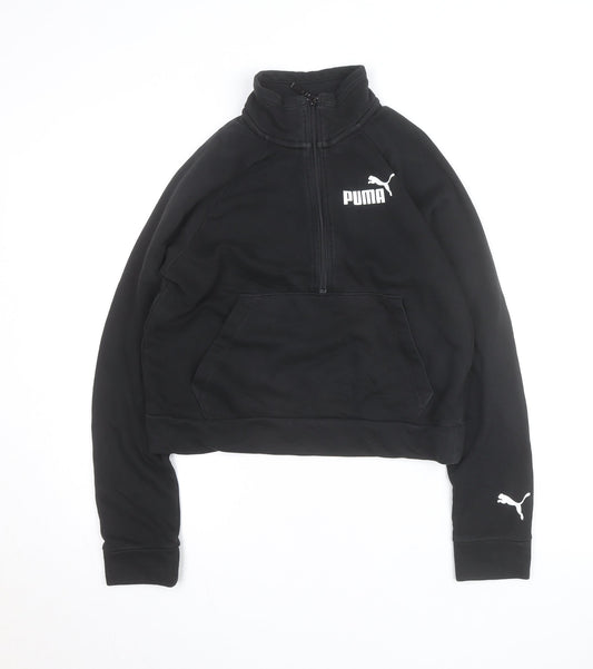 Puma Girls Black Fleece 1/4 Zip Pullover Sweatshirt L Regular Fit