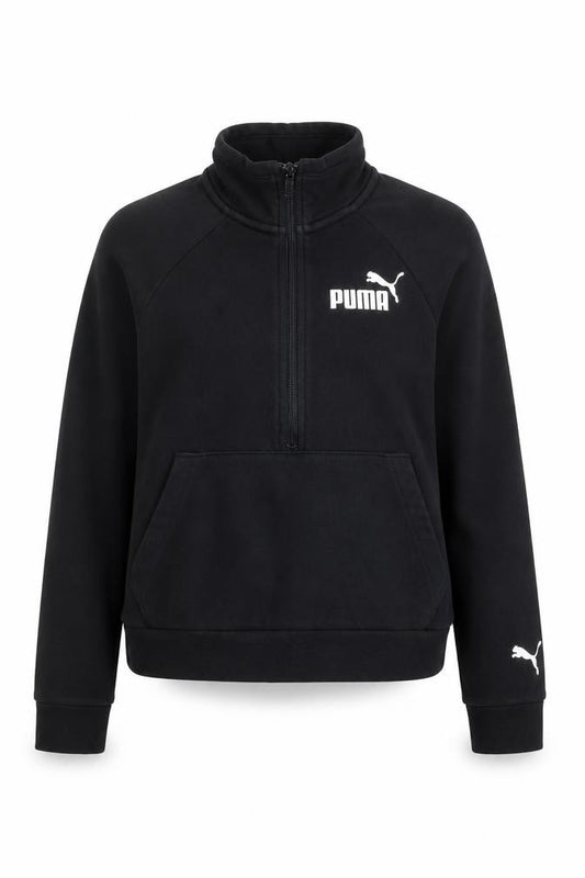 Puma Girls Black Fleece 1/4 Zip Pullover Sweatshirt L Regular Fit