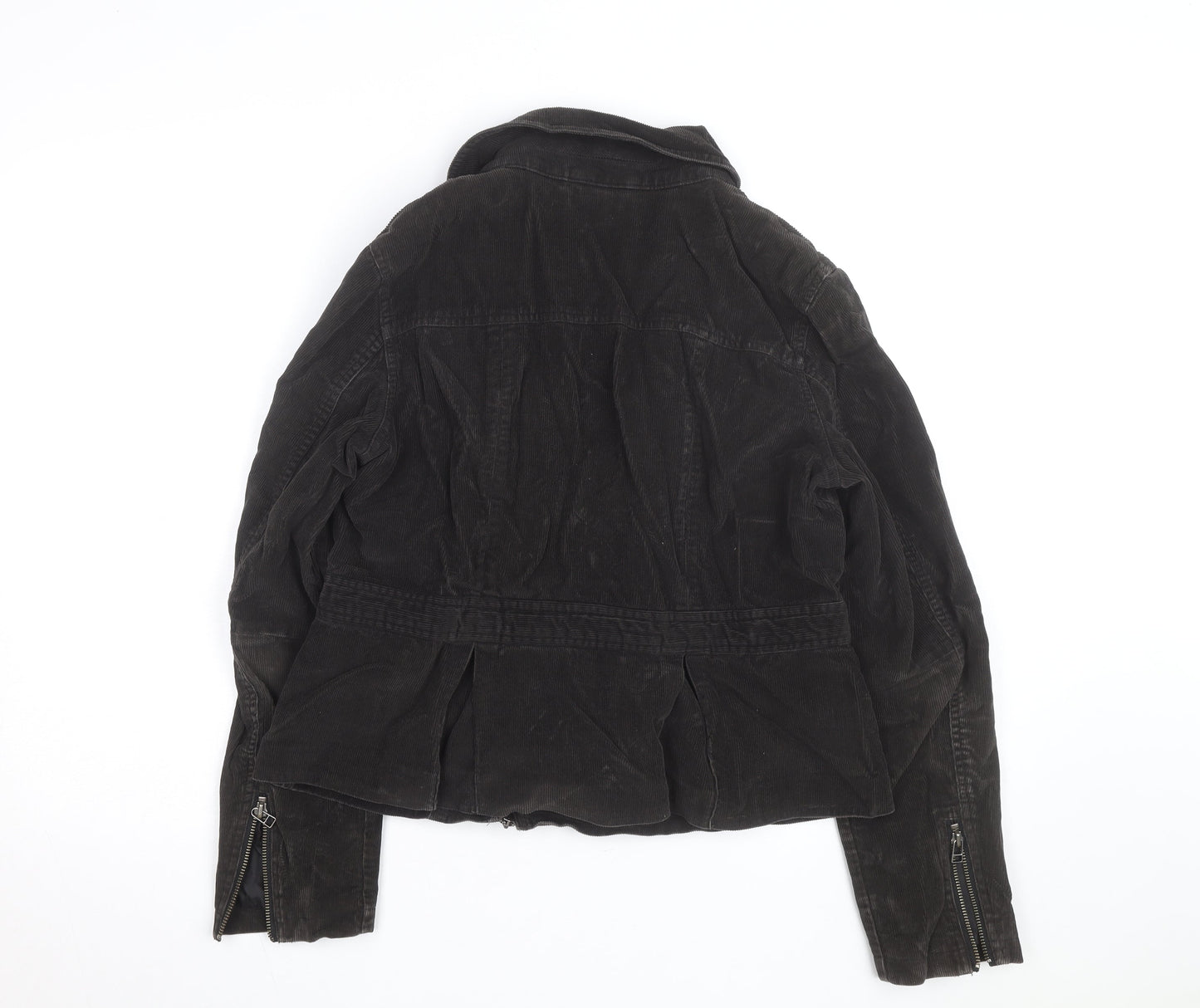 Nevada Women Black Corduroy Biker Jacket Size 14 Lined Zip Style