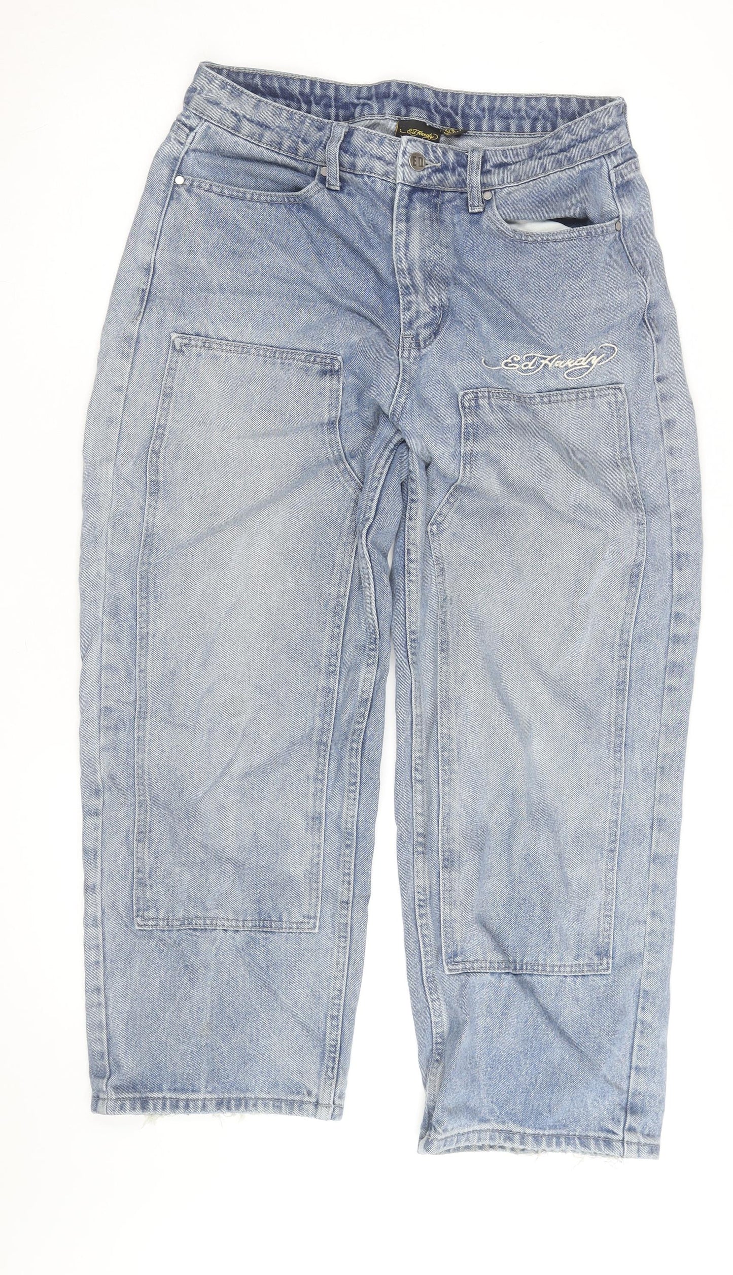 Ed Hardy Men's Blue Embroidered Dragon Denim Jeans 30W 30L Relaxed Fit