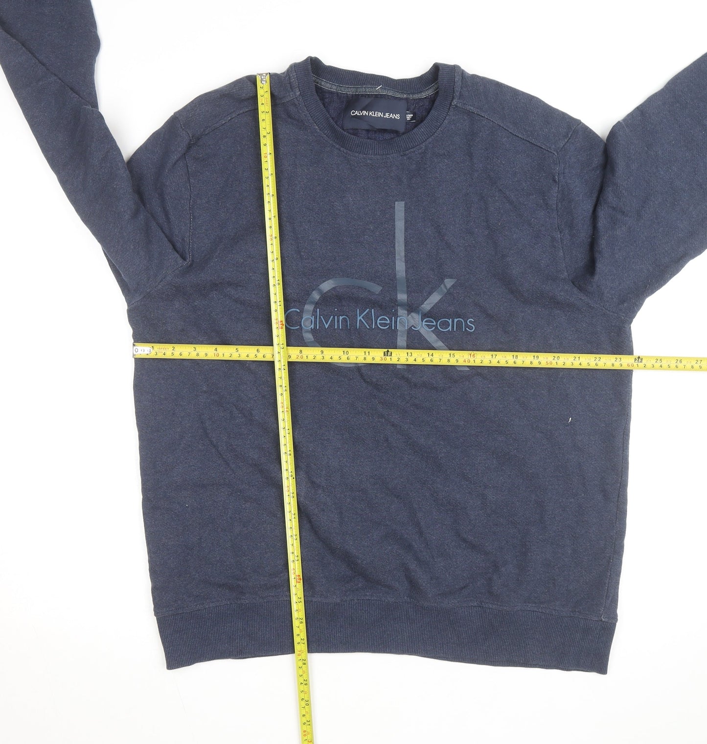 Calvin Klein Jeans Men's Blue Logo Crew Neck Pullover Sweatshirt L