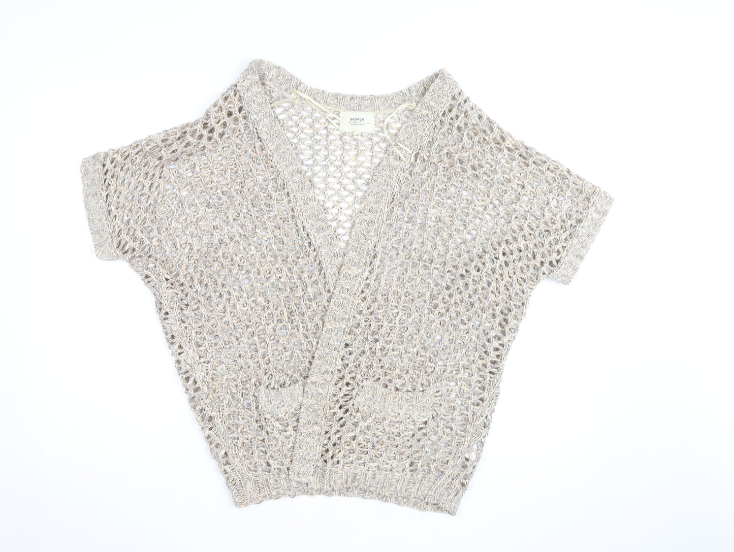 Papaya Women’s Beige Open Knit Short Sleeve Cardigan Medium