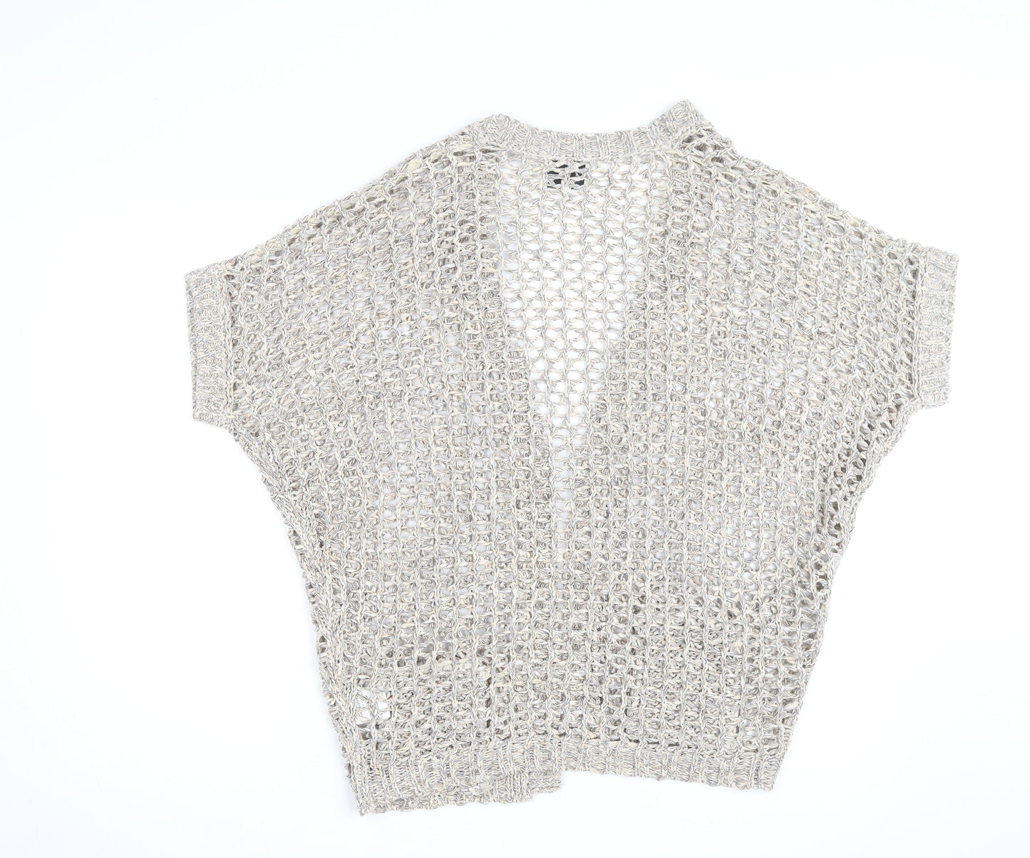 Papaya Women’s Beige Open Knit Short Sleeve Cardigan Medium