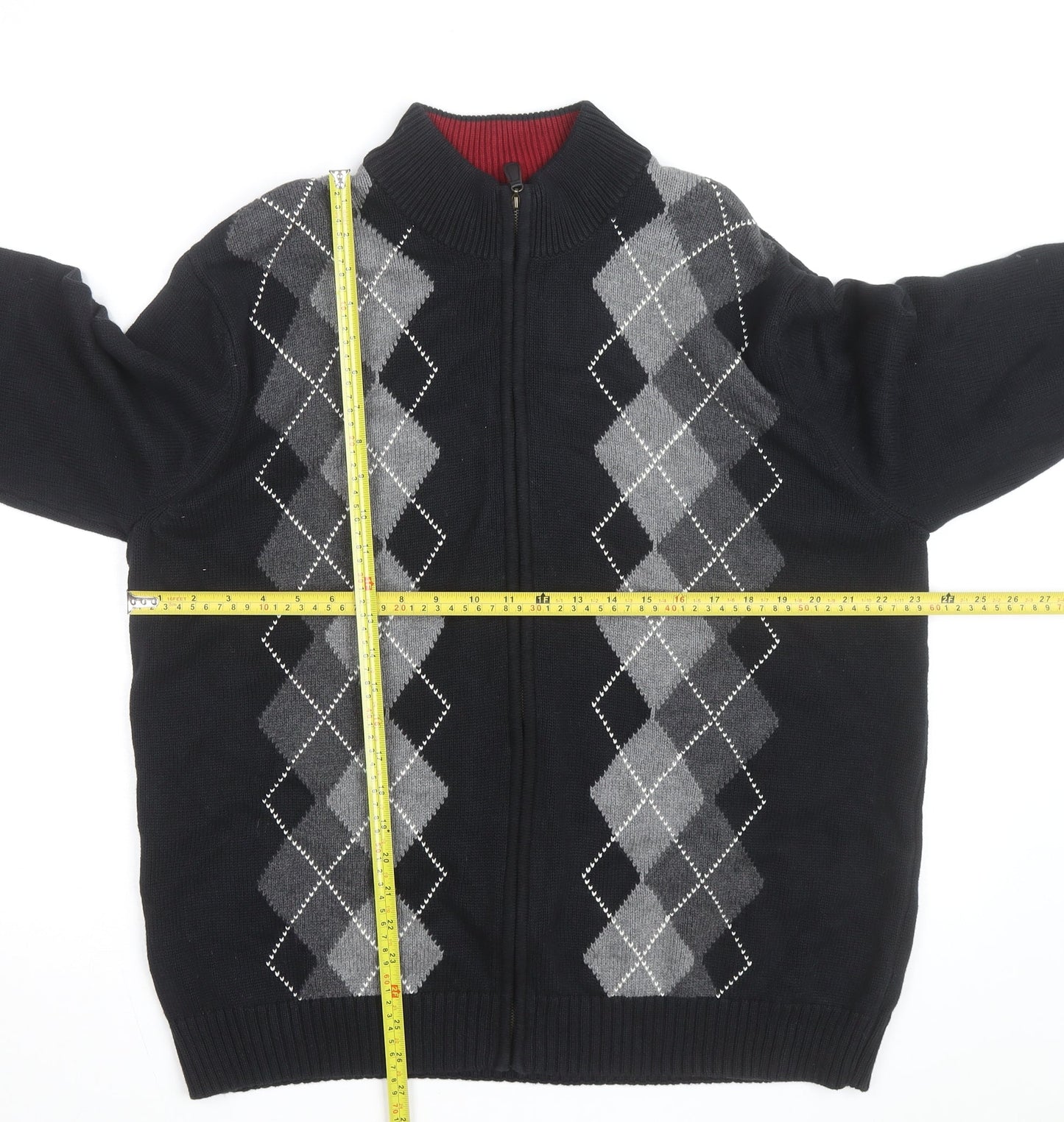 Van Heusen Men's Black Argyle Full Zip Cotton Jumper L
