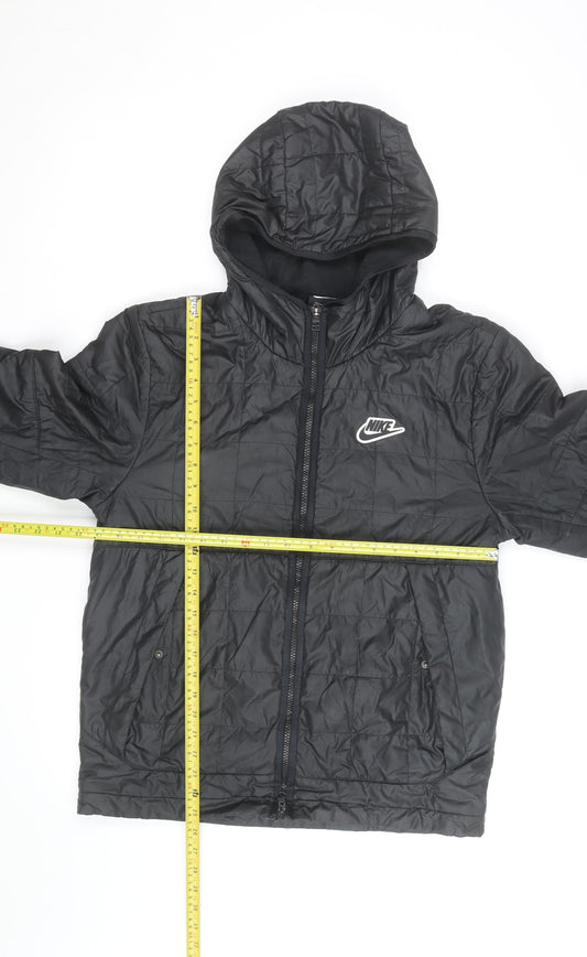 Nike Men's Black Hooded Puffer Jacket Size S Polyester Lined
