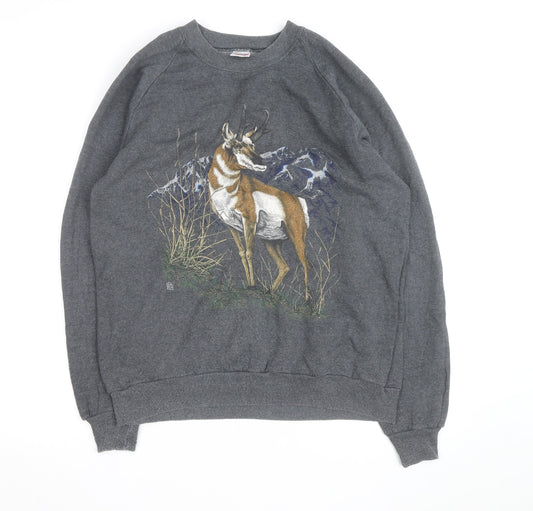Jerzees Men’s Grey XL Graphic Animal Nature Pullover Sweatshirt