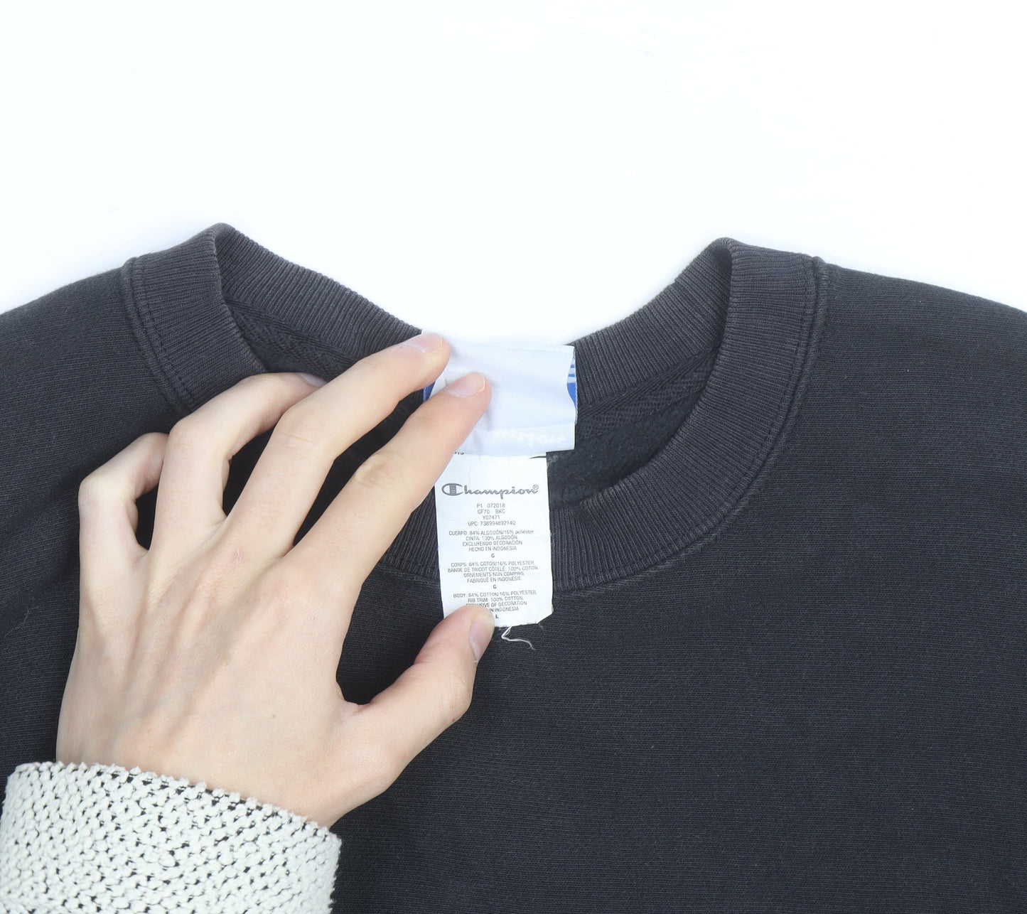 Champion Men's Black Reverse Weave Sweatshirt L Crew Neck Pullover