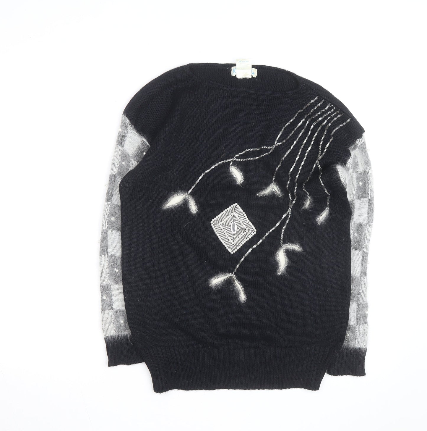 Kroshetta Womens Black Angora Blend Knit Pullover Jumper M