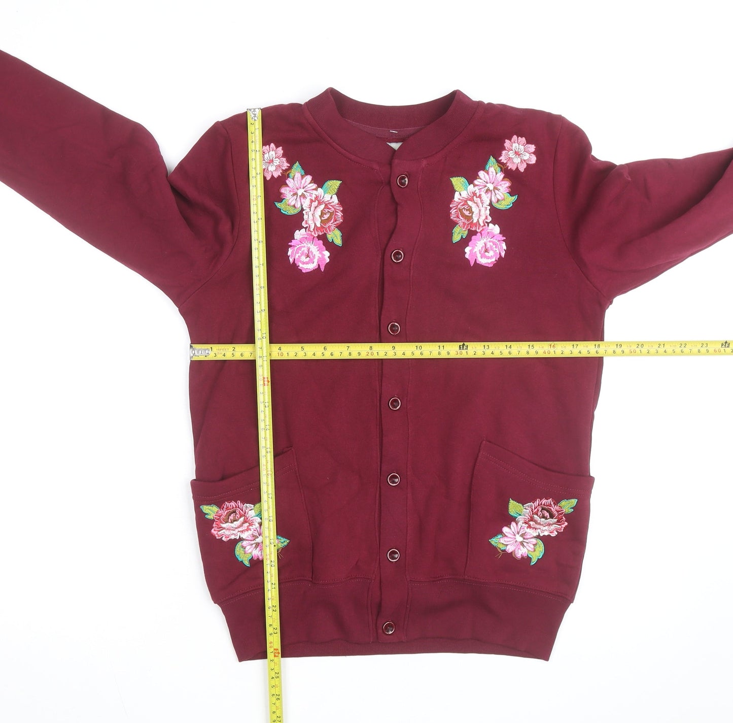 UNIK Women's Burgundy Embroidered Floral Cardigan M Cotton Blend