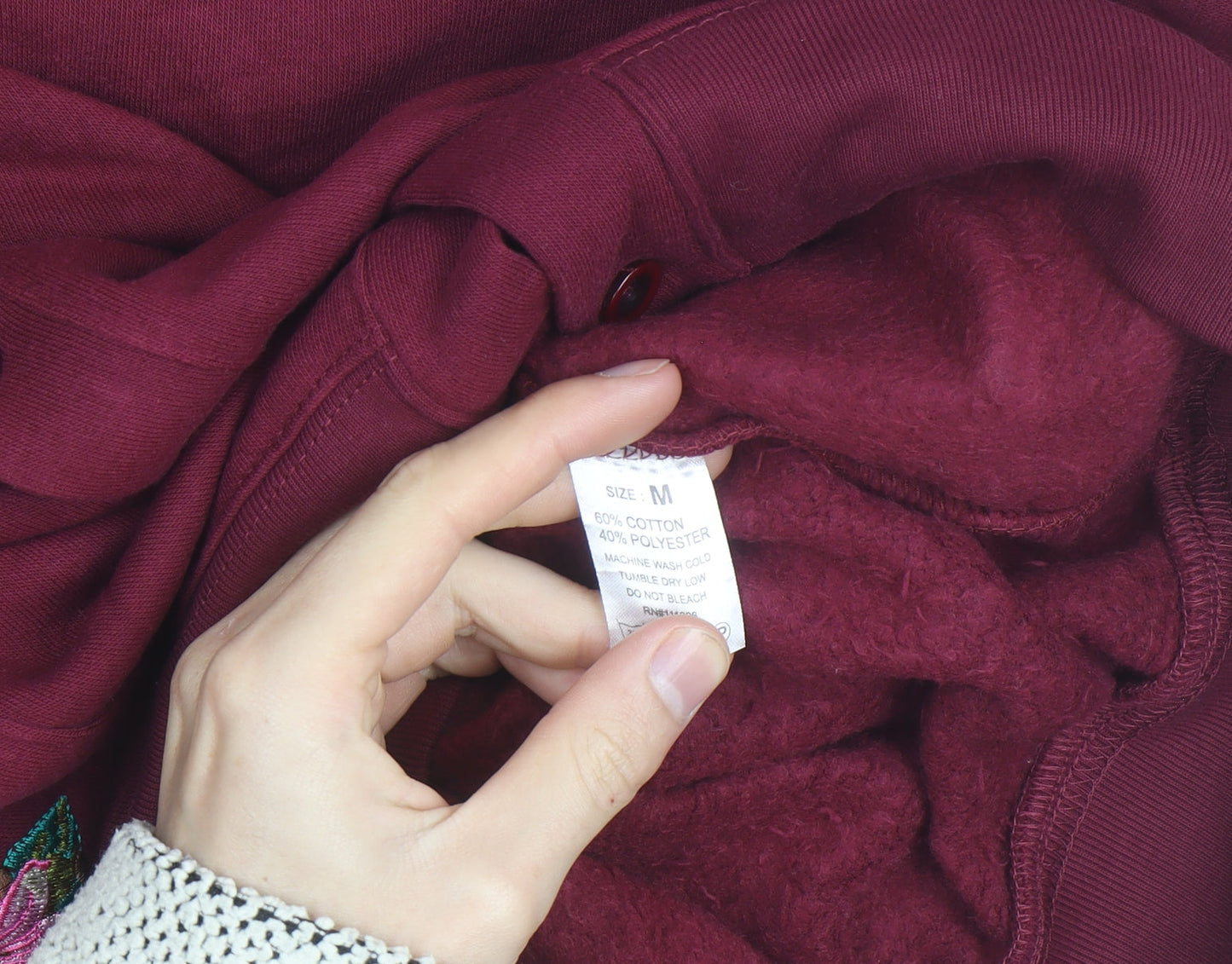 UNIK Women's Burgundy Embroidered Floral Cardigan M Cotton Blend