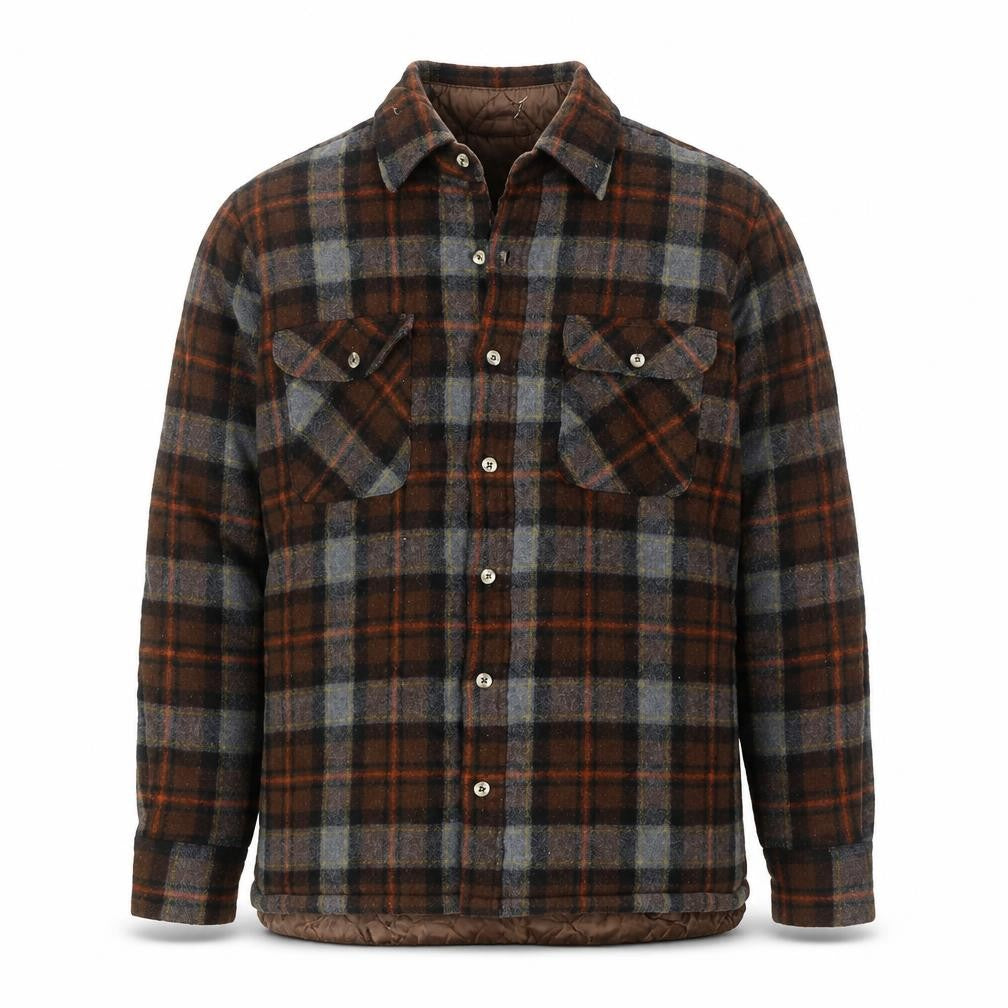 St. John’s Bay Men Brown Check Wool Quilted Flannel Jacket Size M