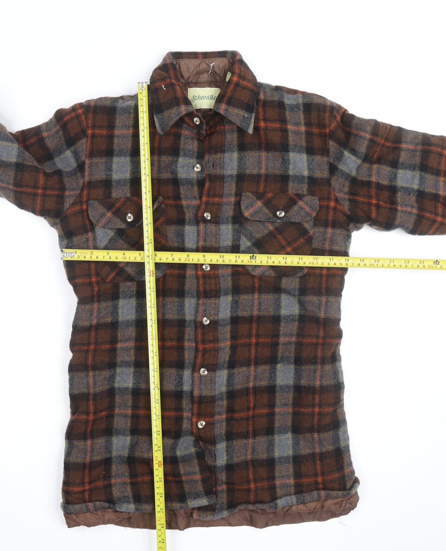 St. John’s Bay Men Brown Check Wool Quilted Flannel Jacket Size M