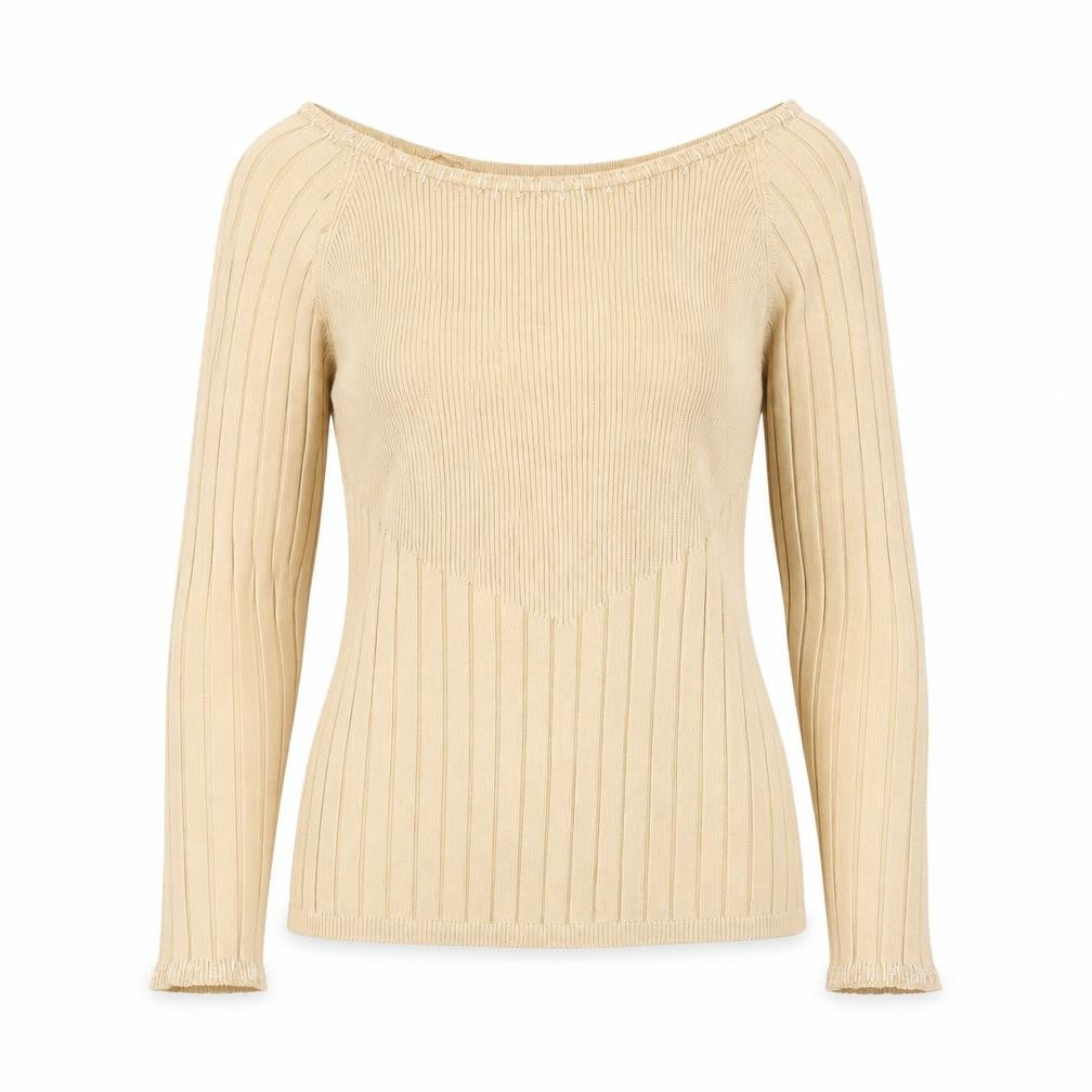 Belldini Women Beige Beaded Boat Neck Ribbed Knit Jumper M