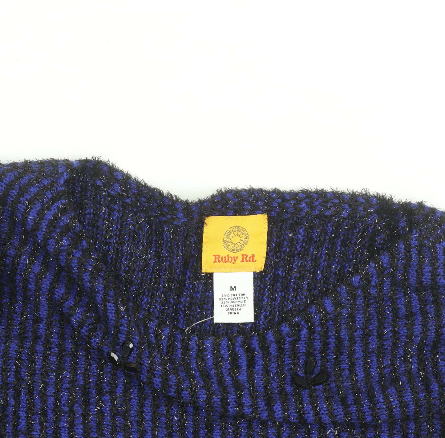 Ruby Rd. Women's Blue Black Striped Beaded Knit Jumper Size M