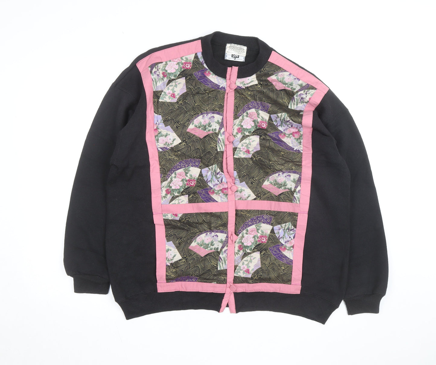 Lee Women’s Black Floral Cardigan XL Vintage Crew Neck Long Sleeve