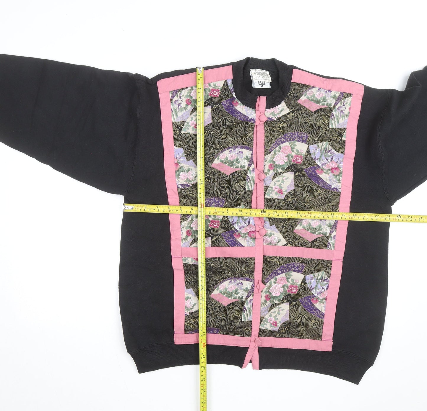 Lee Women’s Black Floral Cardigan XL Vintage Crew Neck Long Sleeve