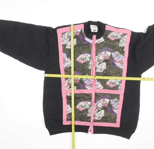 Lee Women’s Black Floral Cardigan XL Vintage Crew Neck Long Sleeve