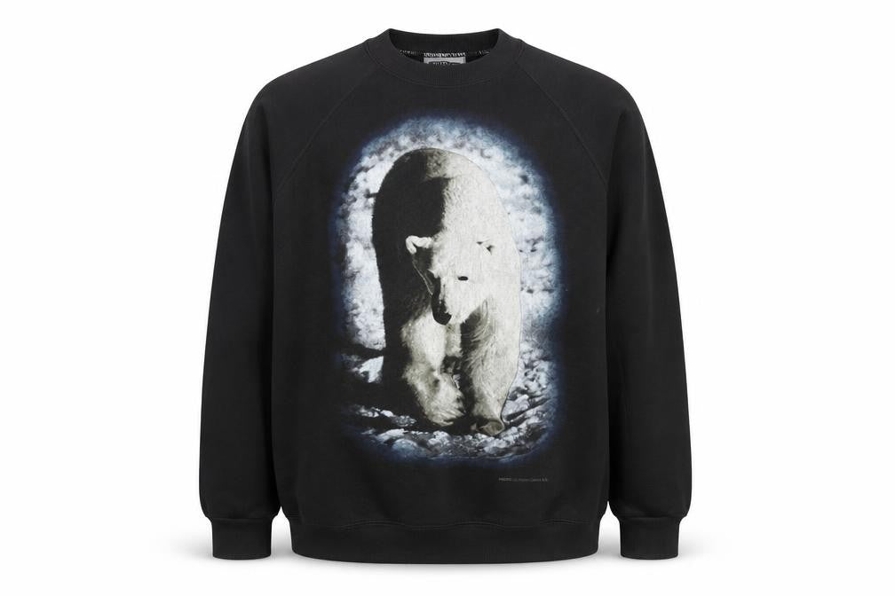 Lee Men’s Black Polar Bear Graphic Print Vintage Sweatshirt L