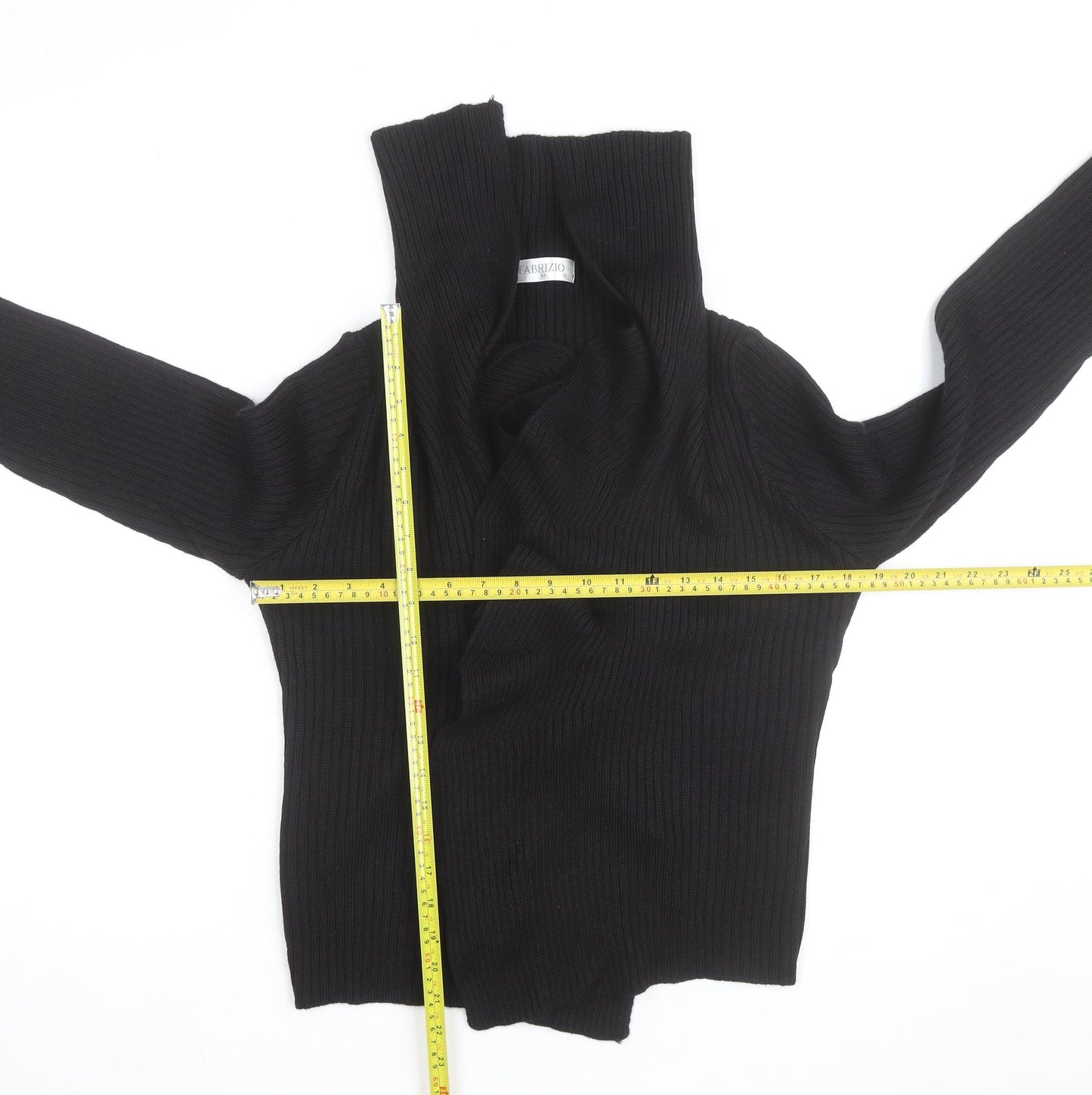 Fabrizio Women Black Ribbed Roll Neck Cardigan Jumper M