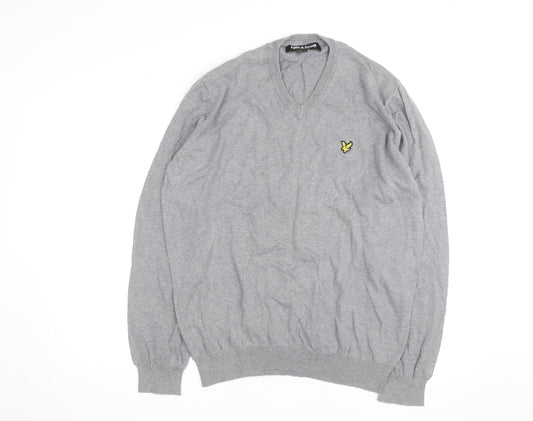 Lyle & Scott Men's Grey V-Neck Cotton Jumper Size L