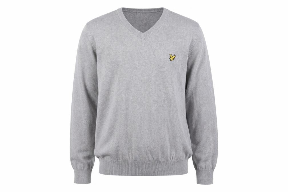 Lyle & Scott Men's Grey V-Neck Cotton Jumper Size L