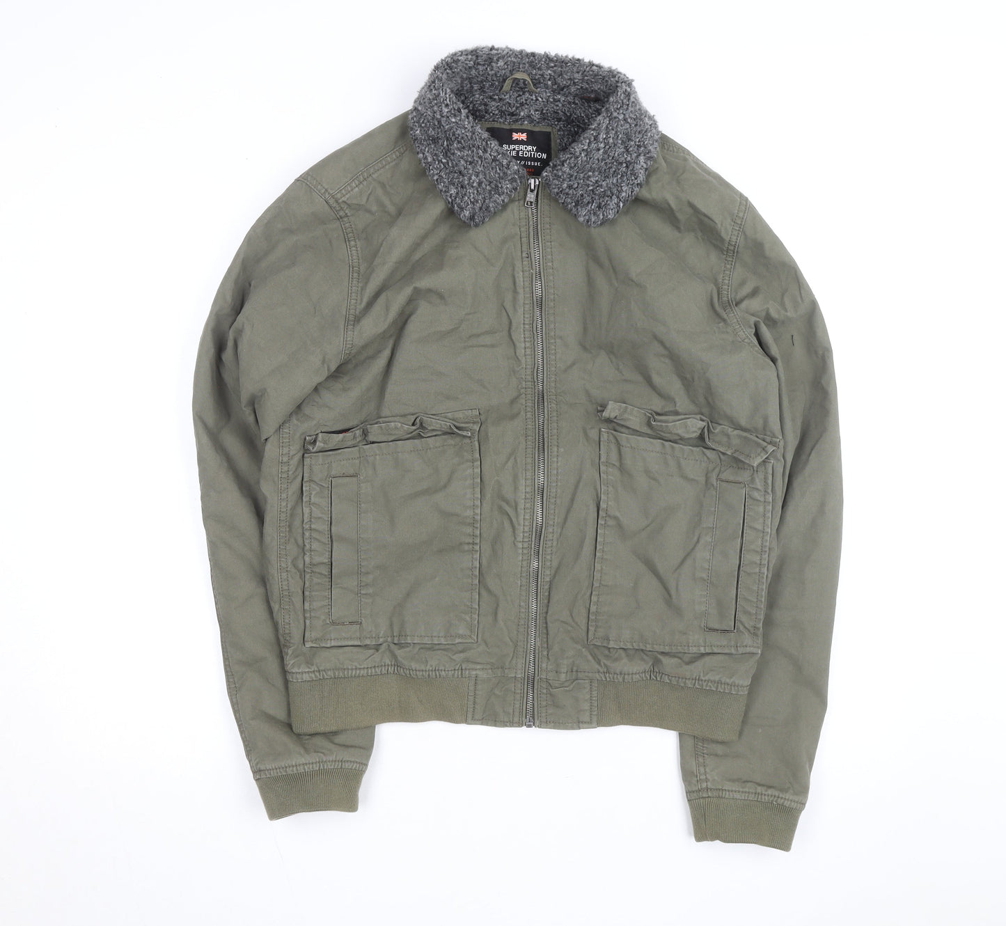 Superdry Men's Green Military Bomber Jacket Medium Sherpa Collar